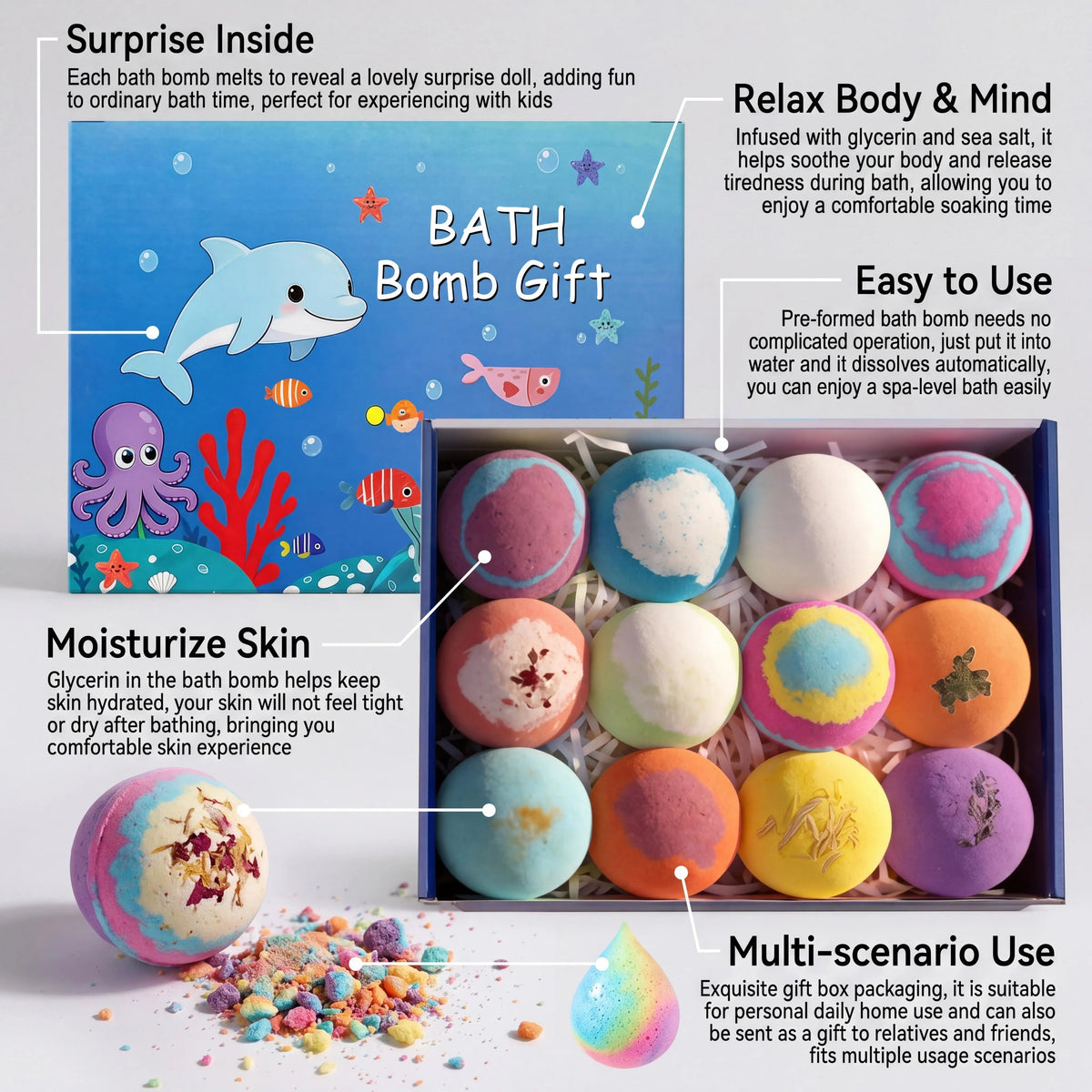 Kids Bath Bombs with Surprise Toys – 12-Pack Gift Set