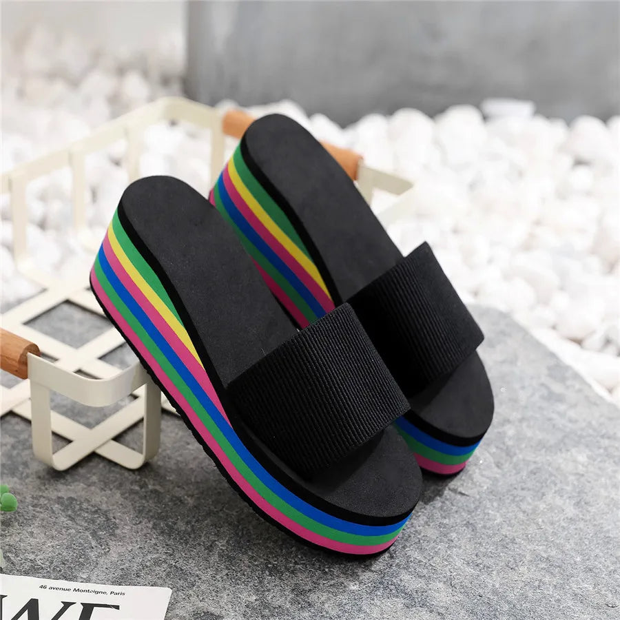 Women's Bohemian Rainbow Flip Flops | Beach Platform Sandals