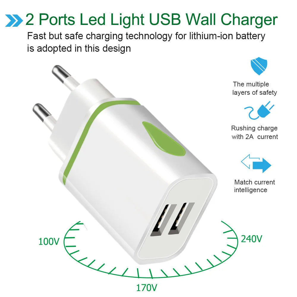 Dual USB Travel Wall Charger 2A Fast Charging EU/US Plug
