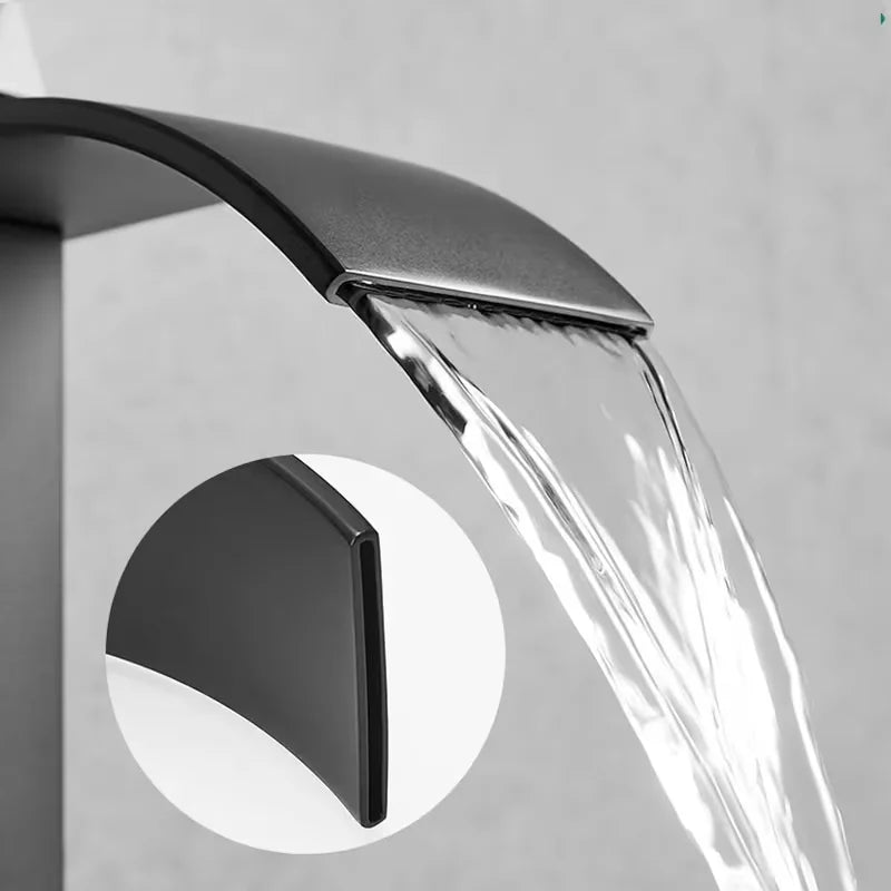 Matte Black Tall Waterfall Vessel Sink Faucet | Single Handle