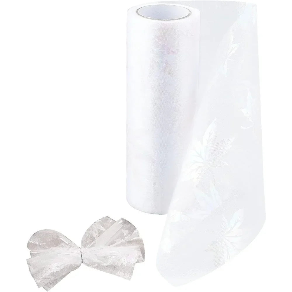 Maple Leaf Organza Tulle Ribbon Roll – 6" x 10 Yds, White