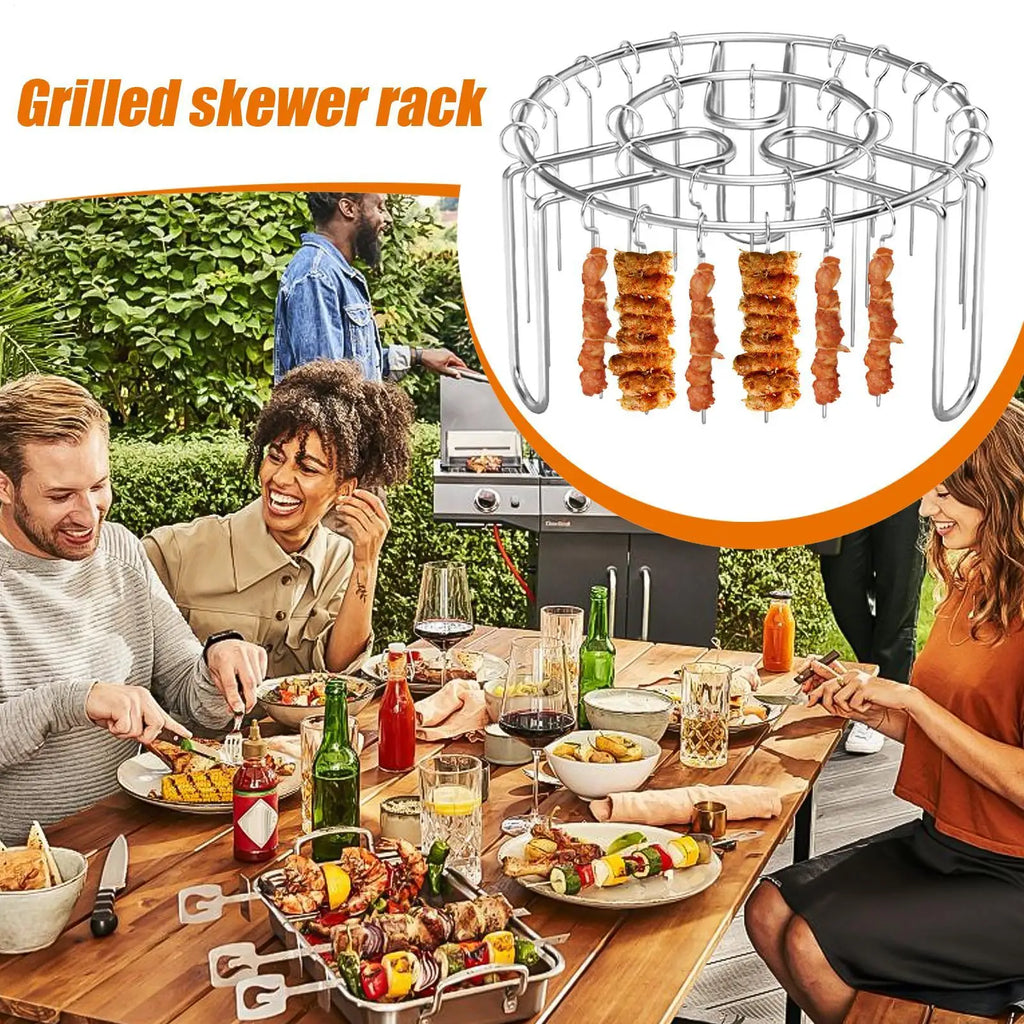 Stainless Steel BBQ Skewer Rack – Air Fryer & Oven, 24 Skewers