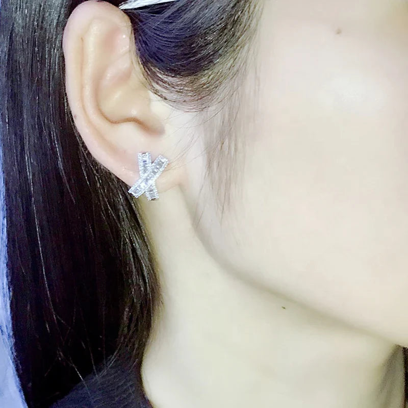 Huitan CZ X Cross Stud Earrings – Full Pave Cubic Zirconia
