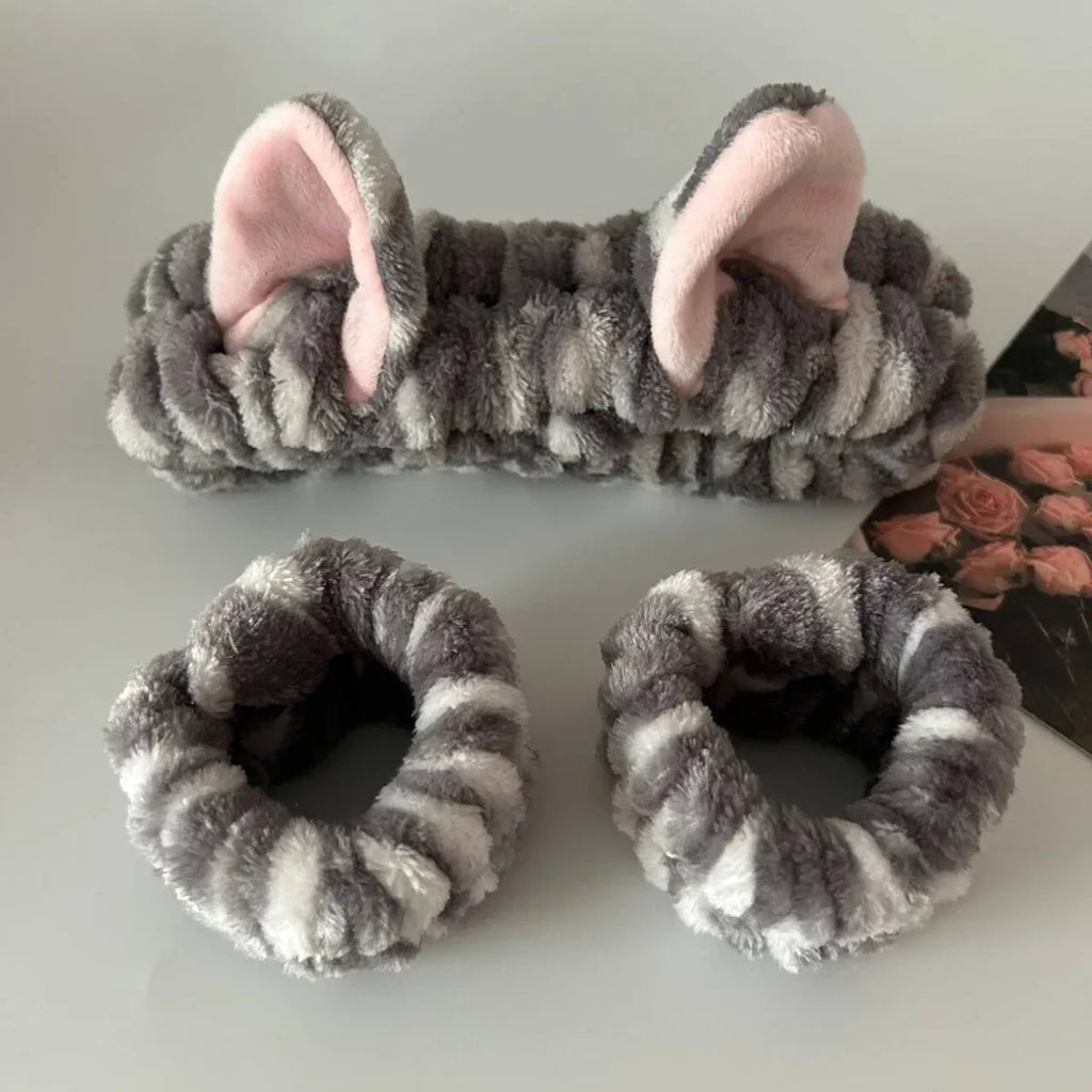 3-Pack Cat Ear Leopard Plush Headbands – Spa & Makeup