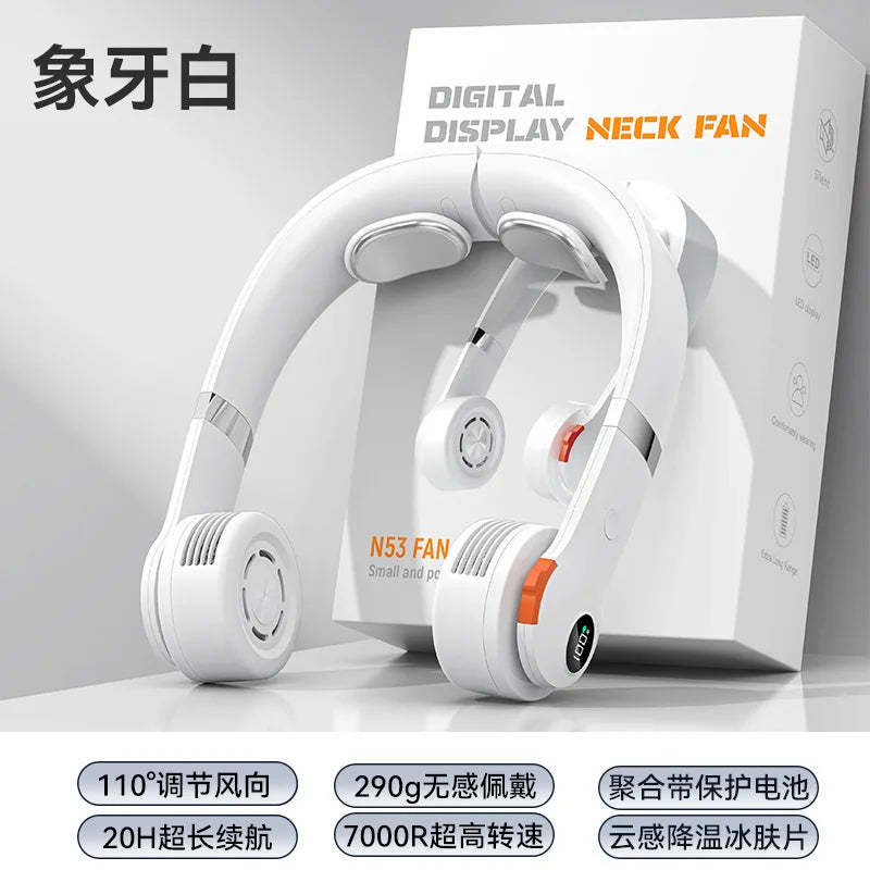 Bladeless Neck Fan Digital Display 20H Battery USB-C Charging