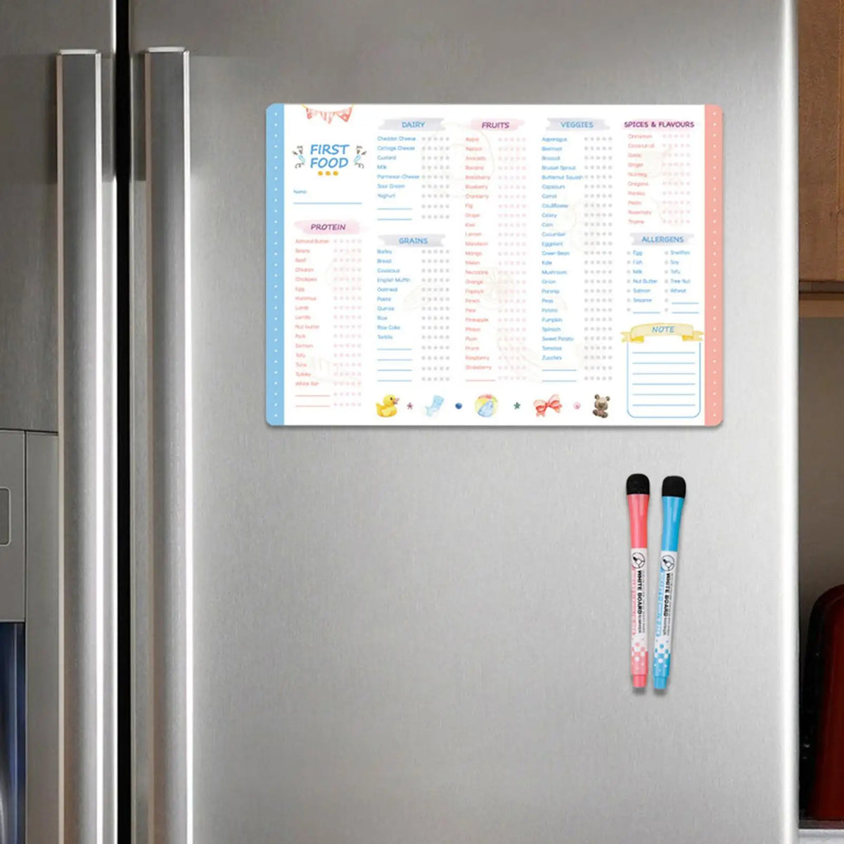 Magnetic Baby First Foods Chart – Erasable Infant Meal Tracker
