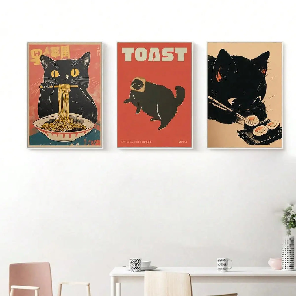Funny Cat Ramen Sushi Canvas Poster | Japanese Wall Art