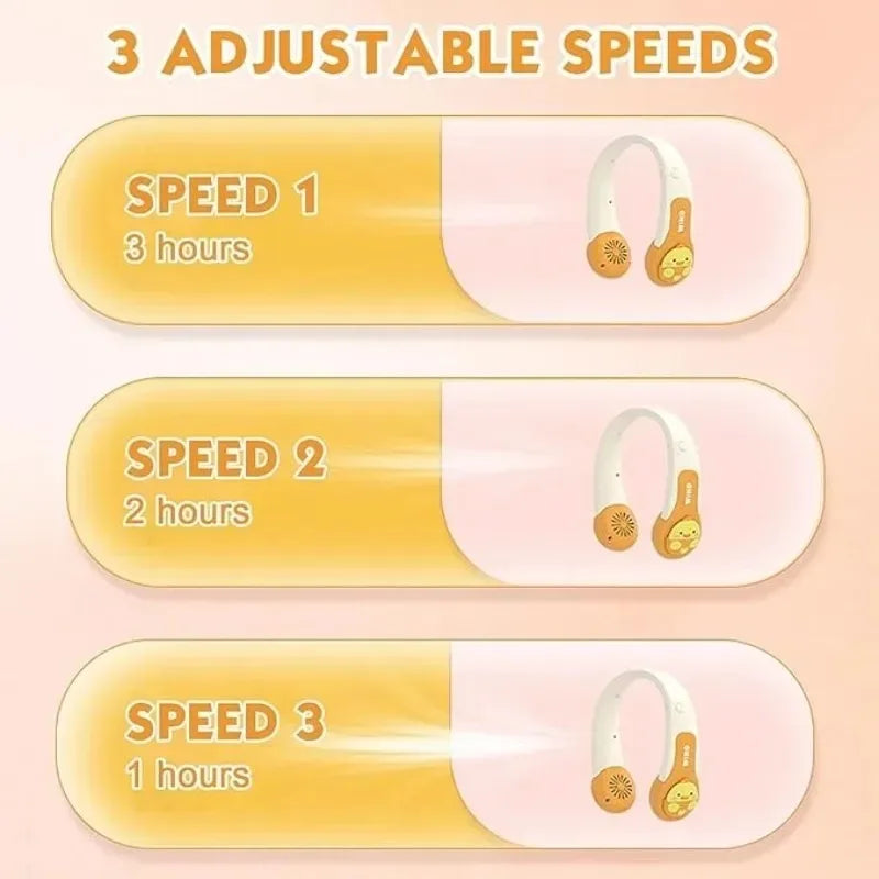Kids Bladeless Neck Fan | Cartoon Animal, 3 Speeds, 1200mAh
