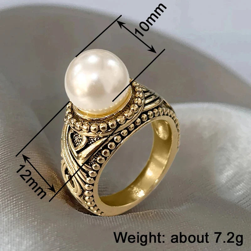 Huitan Antique Gold Imitation Pearl Ring – Vintage Women's Fashion