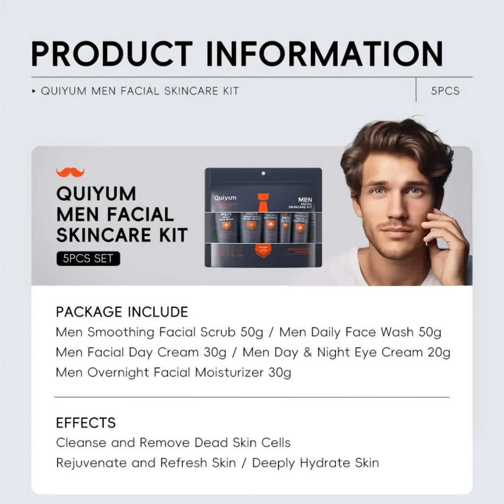 LAIKOU Men's 5-Piece Skincare Set – Scrub, Moisturizer & Eye Cream