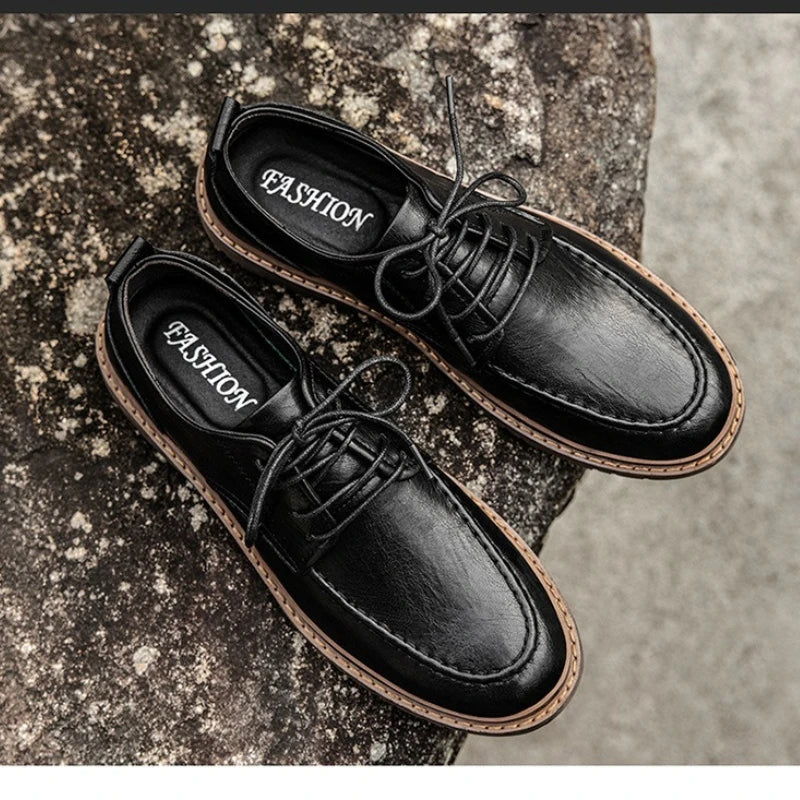 YBQJOO Men's Genuine Leather Oxford Shoes – Waterproof Lace-Up