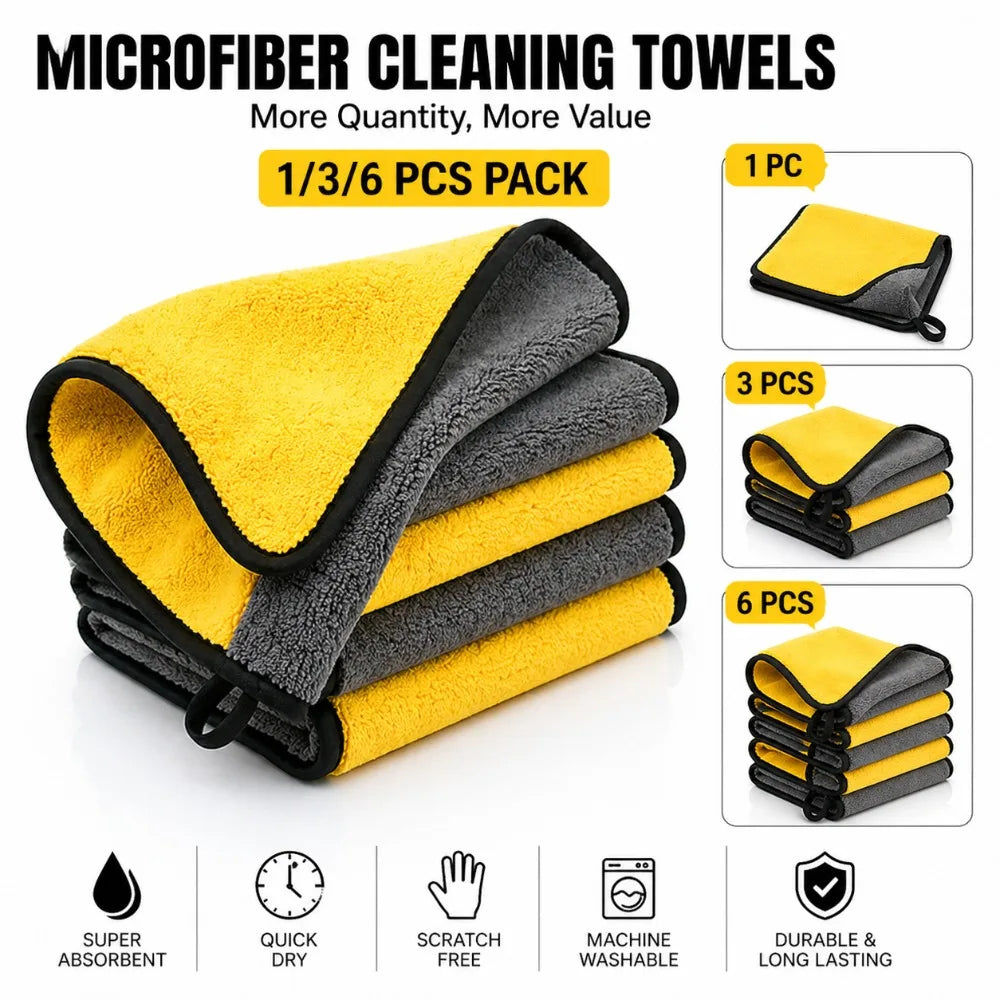 Microfiber Cleaning Towels Double Layer Quick Dry – 1/3/6 Pack