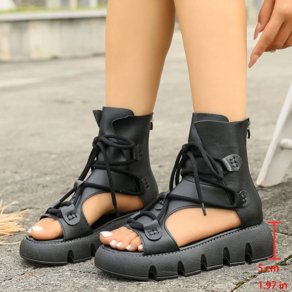 Women's PU Leather Wedge Platform Gladiator Sandals | Zip
