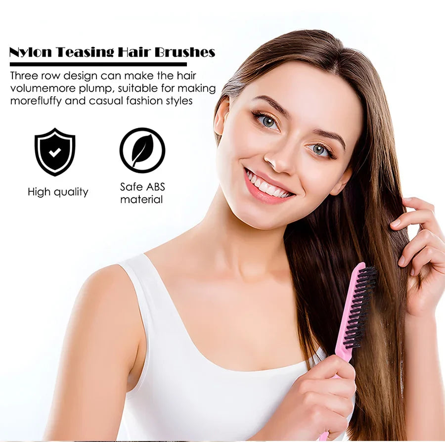 3-Piece Teasing Brush Set – Rat Tail Comb & Edge Brush