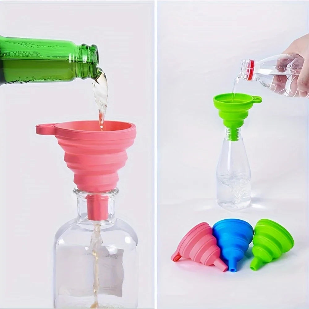 5-Pack Collapsible Silicone Funnels – Foldable Mini Funnel Set
