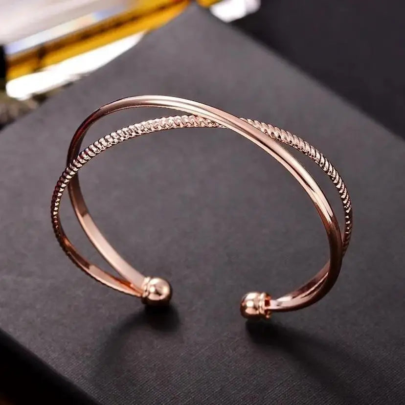 Double Layered Cuff Bracelet – Rose Gold, Gold & Silver Bangle