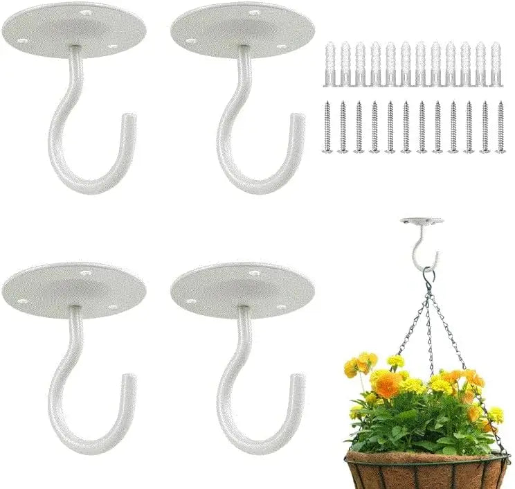 4PCS White Ceiling Hooks – Plants, Bird Feeders & Lanterns