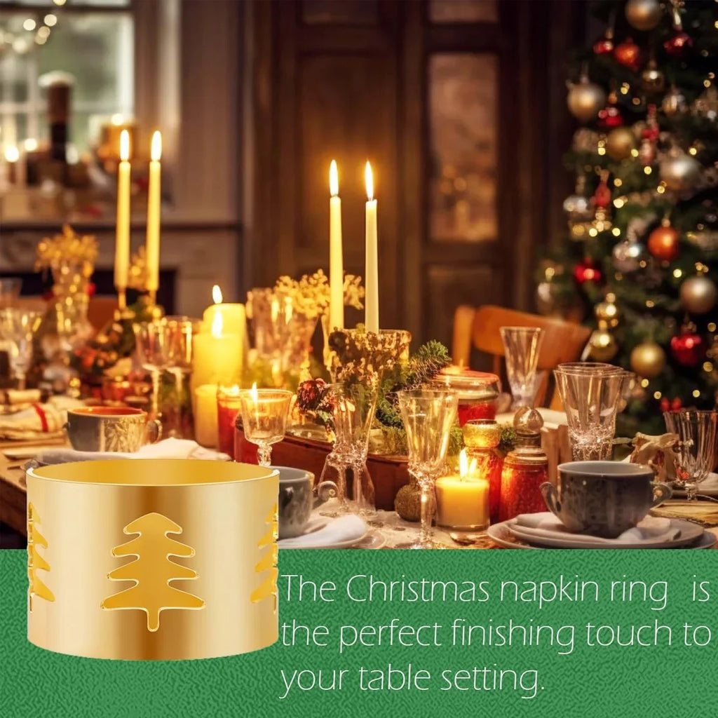 Christmas Napkin Rings Set of 6 – Gold Metal Tree Table Decor