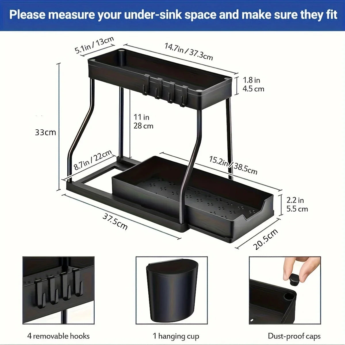 Double Layer Storage Rack Pull-out Box Cabinet Sink Organizing Racks