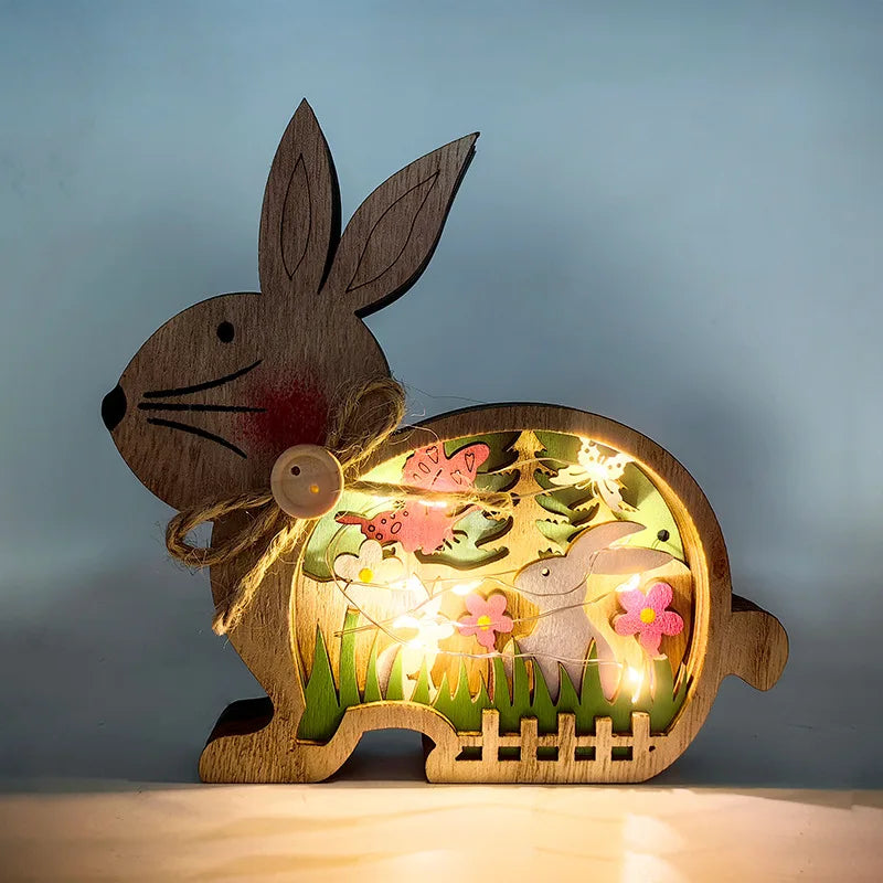 Easter Wooden Crafts Luminous Colorful Rabbit Lighting Ornaments Home