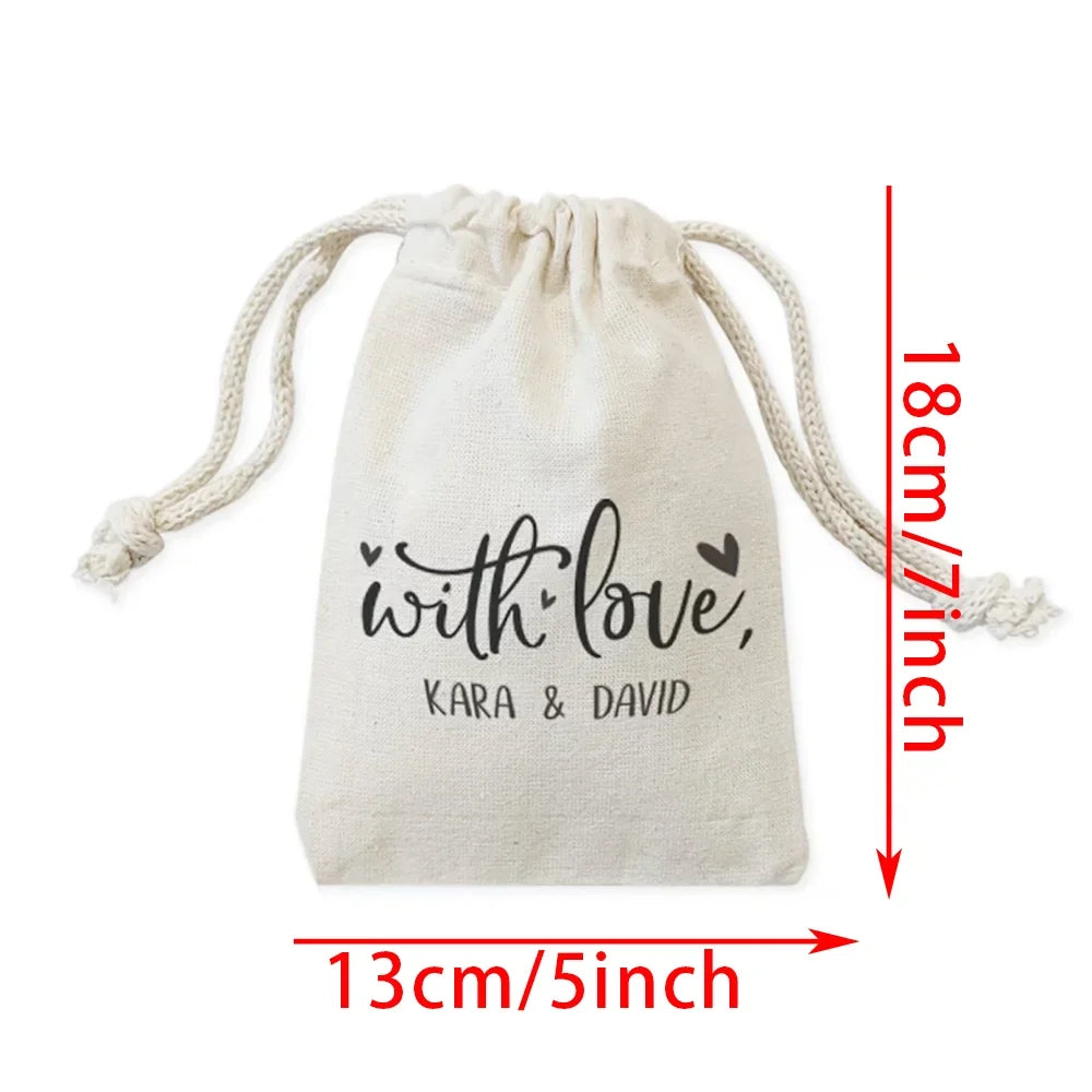 Personalized "With Love" Cotton Wedding Favor Bags | Gift Bags
