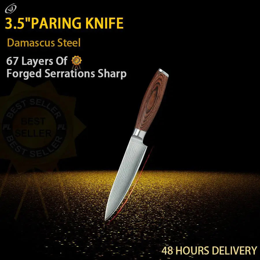67-Layer Damascus Steel Kitchen Knife Set – Pakkawood Handle