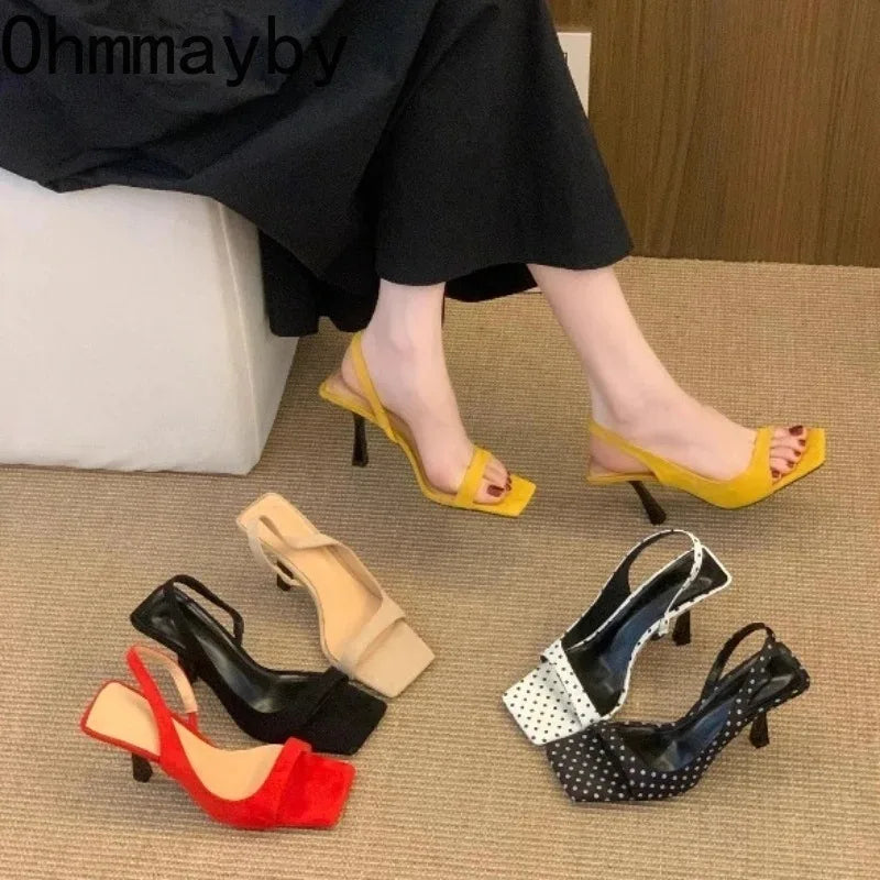 Women's Polka Dot Square Heel Slingback Sandals | Open Toe