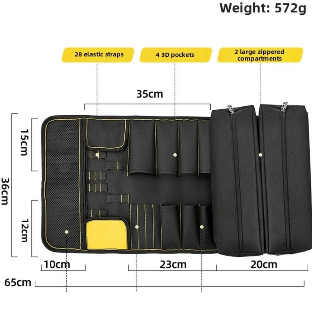 Roll-Up Tool Bag 35-Pocket Canvas Organizer | Electricians