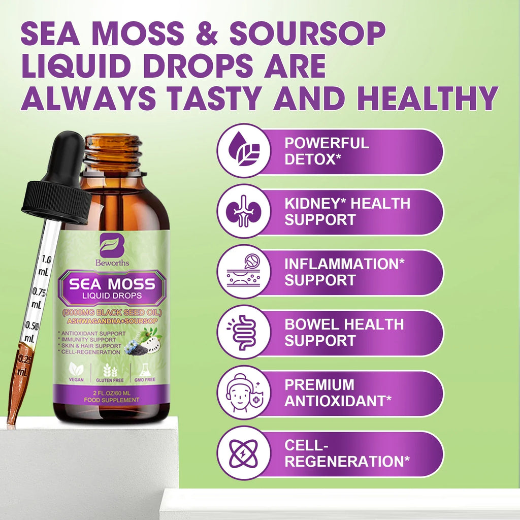 Beworths Sea Moss Drops – Immunity, Gut & Kidney Health 60ml