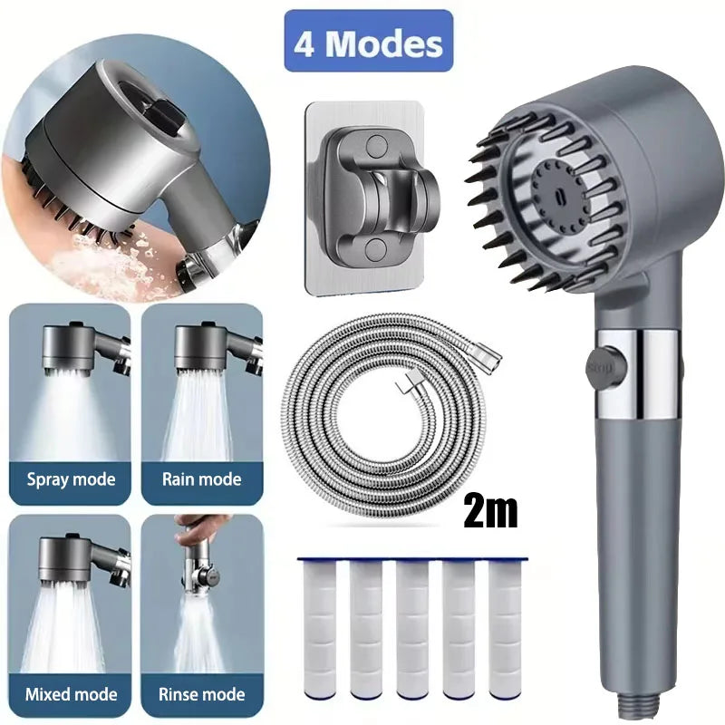 4-Mode Filtered Massage Showerhead – ABS, Multi-Spray Modes