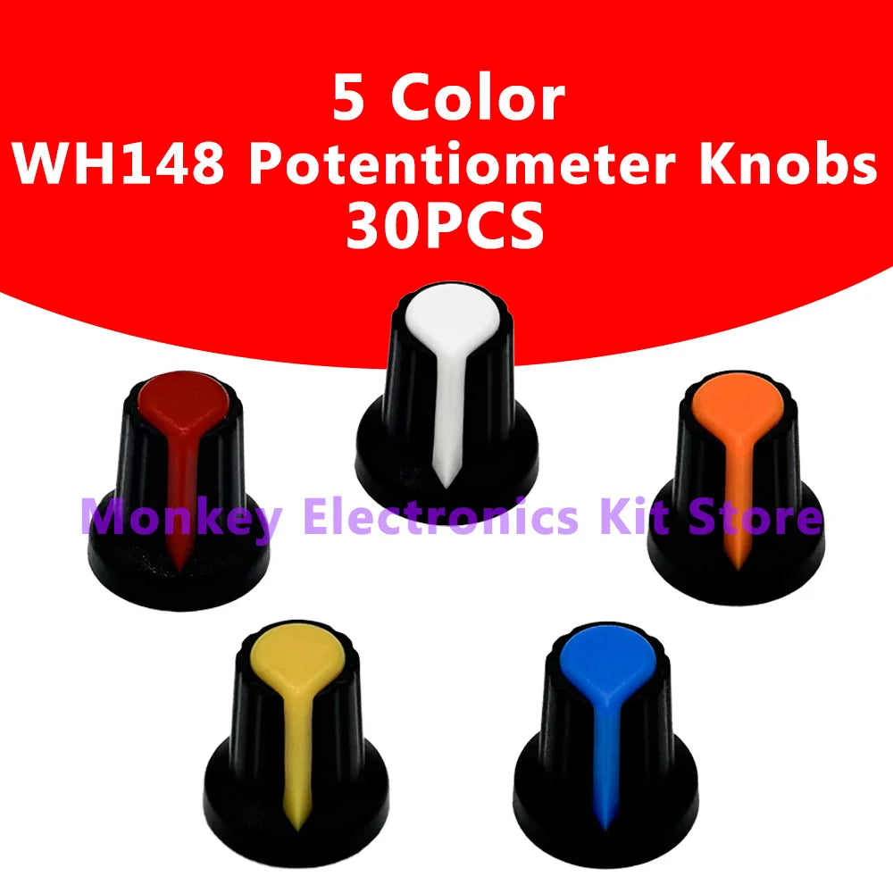 30-Piece Plastic Potentiometer Knobs 6mm Shaft – 5 Colors