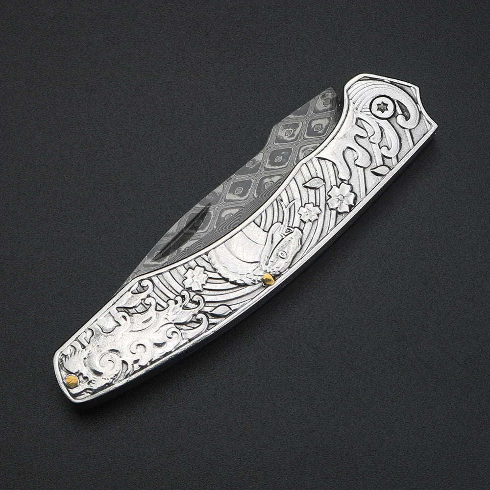 XUAN FENG Damascus Steel Folding Knife – 58-61 HRC Pocket EDC