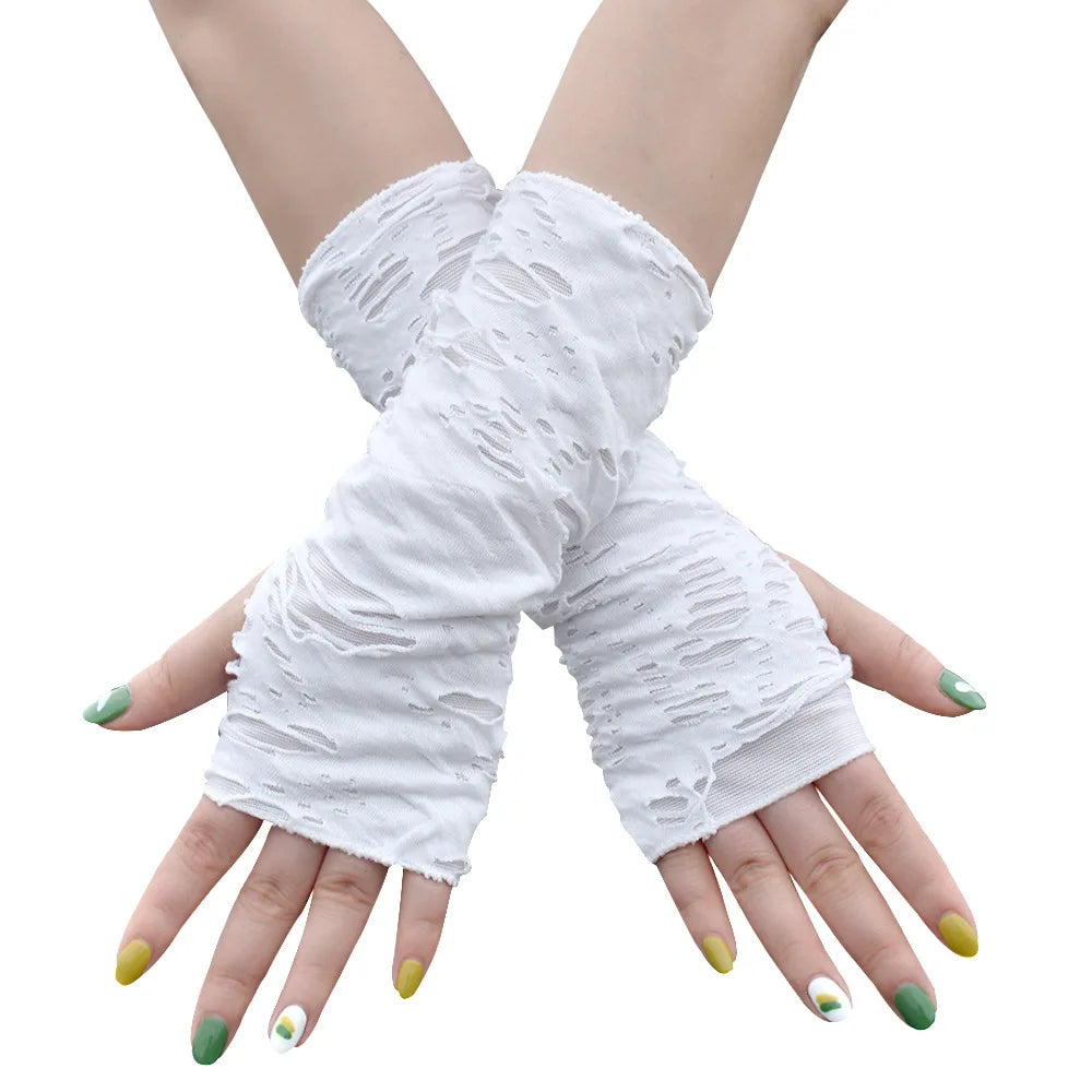 Gothic Black Fingerless Gloves – Punk Ripped Halloween Cosplay