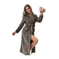Women's Plush Hooded Fleece Bathrobe with Belt & Pockets