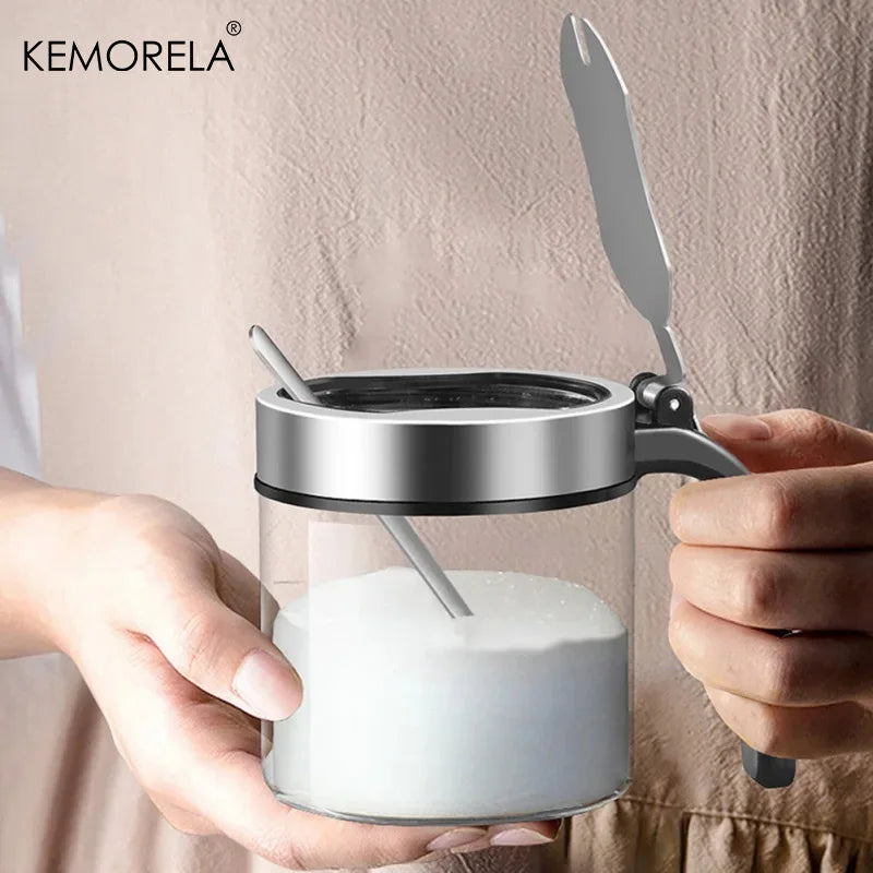 Glass Spice Jar with Stainless Steel Lid & Spoon | KEMORELA