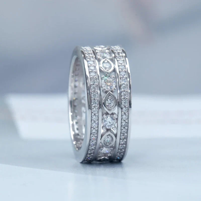 Huitan Crystal CZ Wedding Band Ring for Women – Silver Tone