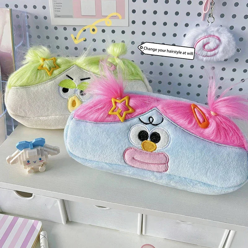 Kawaii Plush Pencil Case – Large Capacity Cartoon Big Mouth Girl