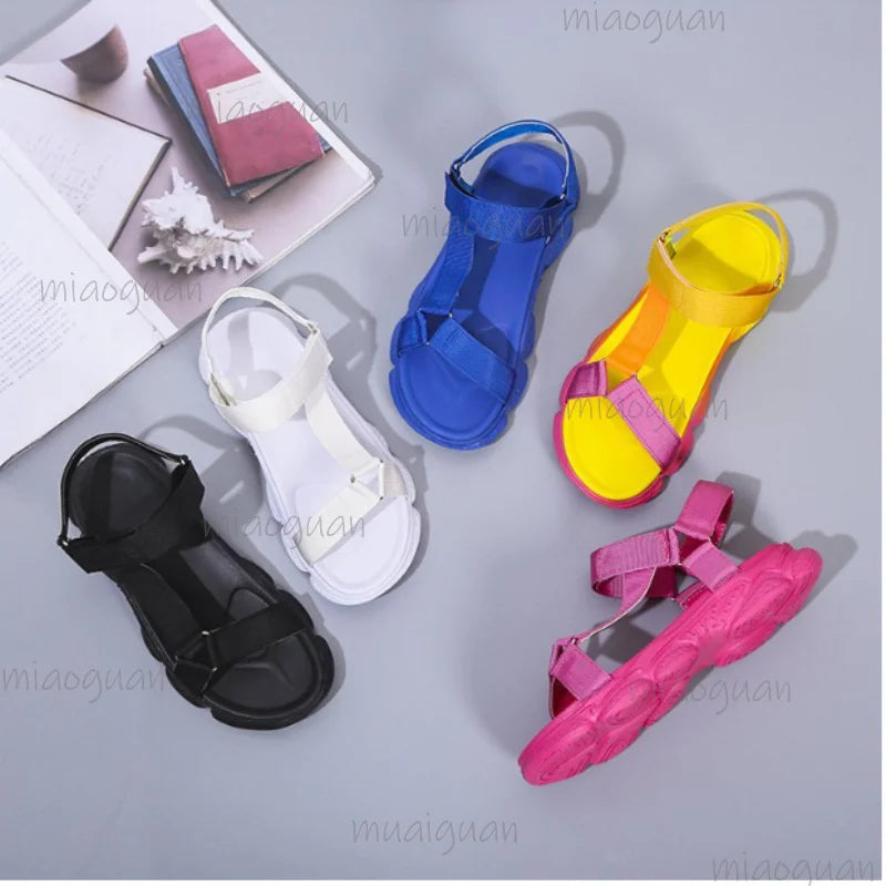Women's Colorful Platform Roman Sandals | Velcro Beach Flats