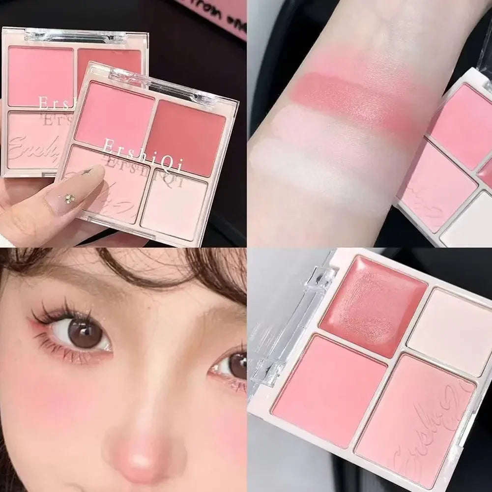 4-Color Matte Blush Palette – Pigmented Shimmer Cheek Makeup