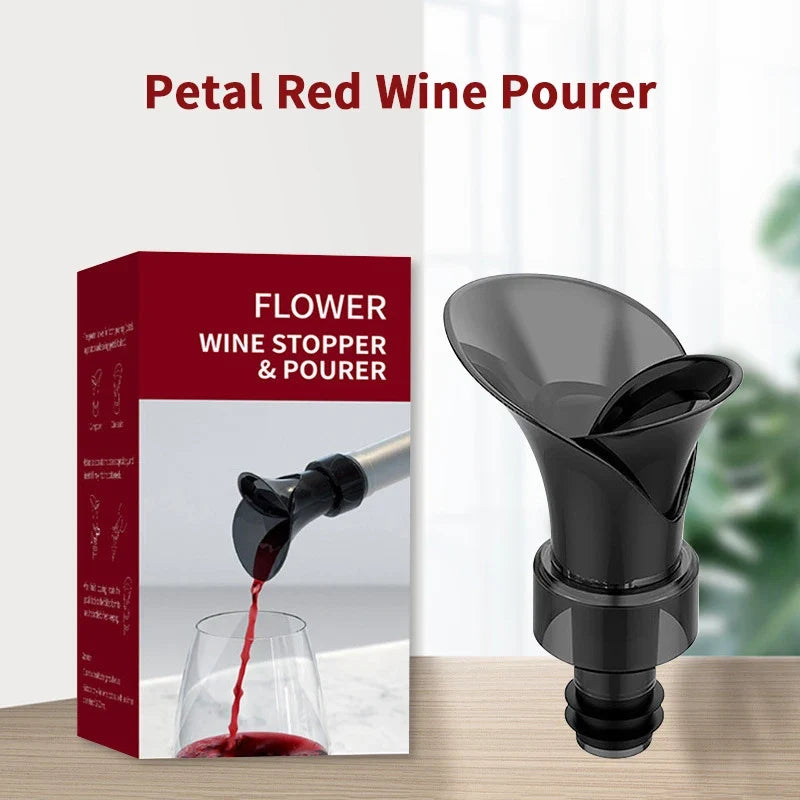 Petal Shaped Wine Dispenser Red Vacuum Fresh-keeping Stopper 2-in-1