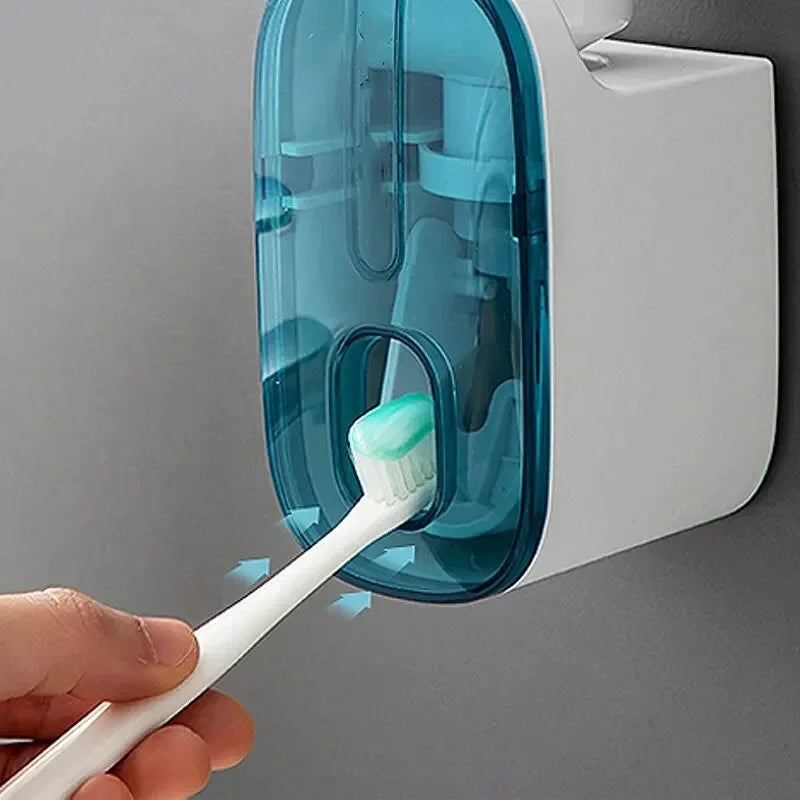 Wall Mount Automatic Toothpaste Dispenser & Toothbrush Holder