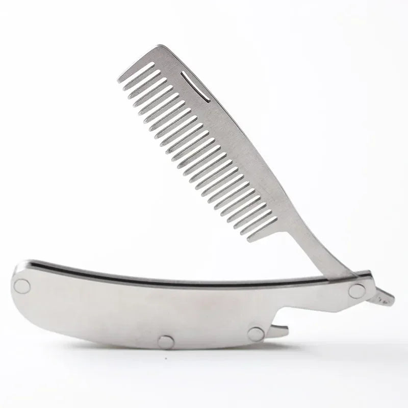 Men's Stainless Steel Folding Pocket Comb & Beard Set 2pcs