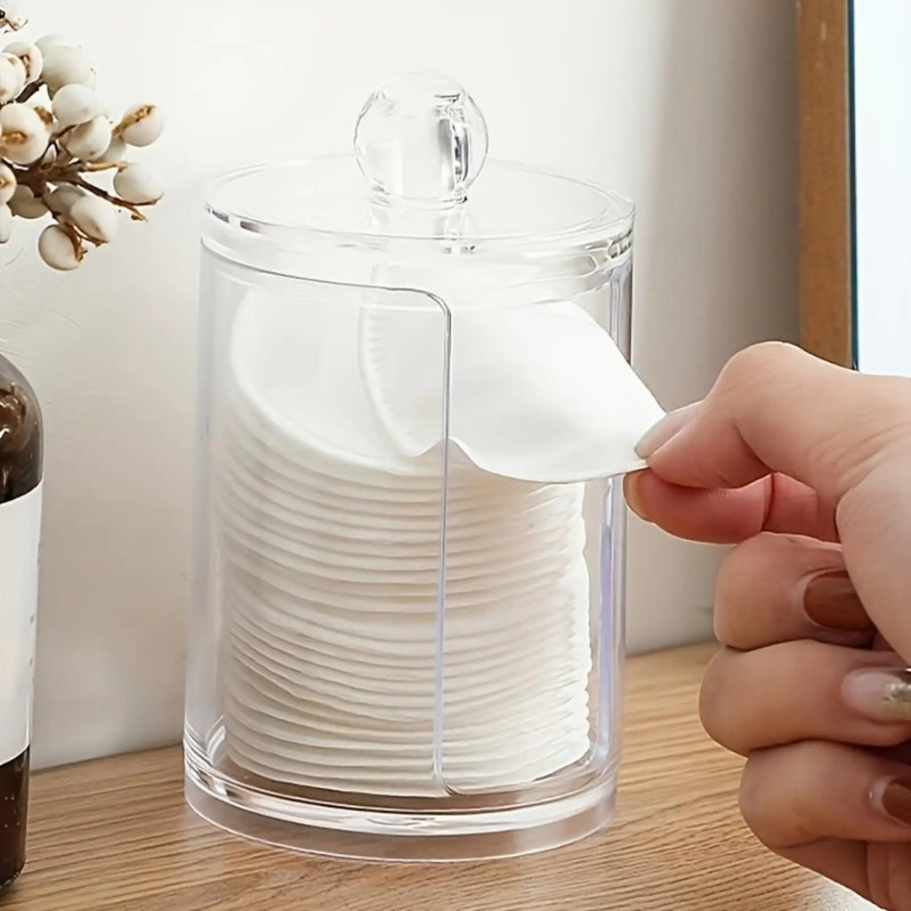 Cotton Round Pad Dispenser Bamboo Lid Transparent Small Clear Acrylic