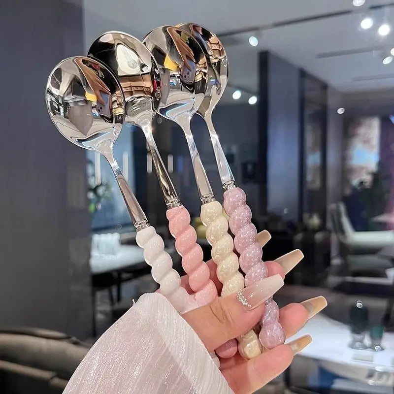 2026 304 Stainless Steel Spoon Girl Pearl Five-color Imitation