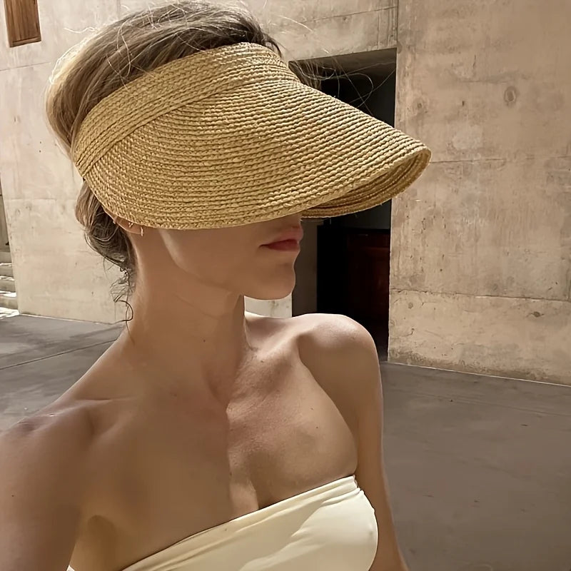 Wide Brim Straw Sun Hat – UV Protection Rollable Beach Hat