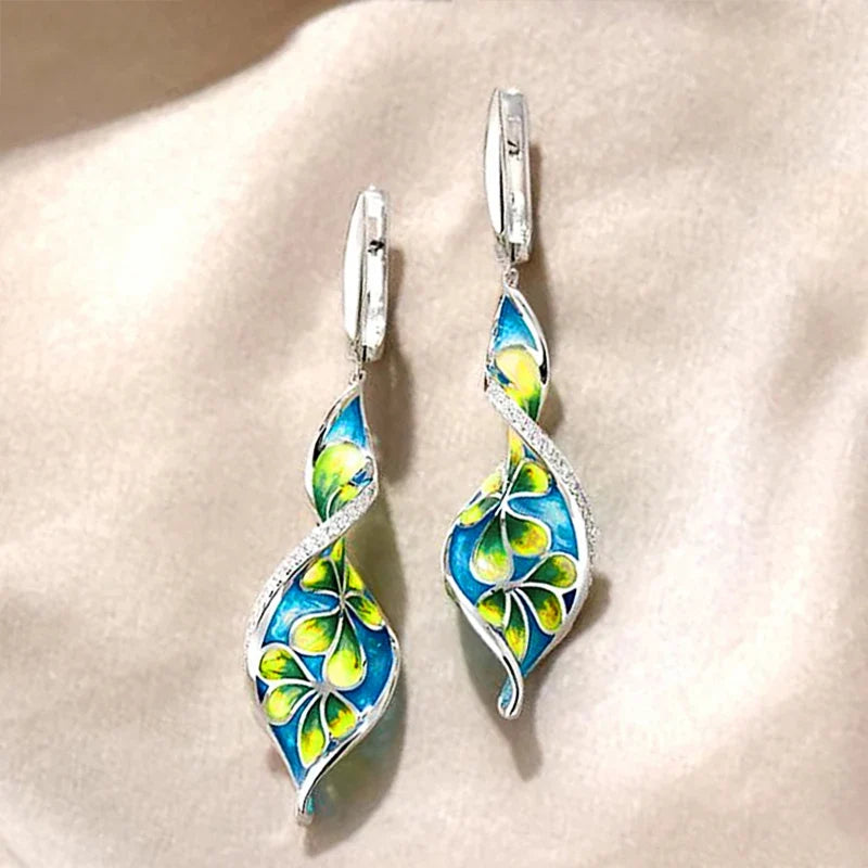 Huitan Twisty Flower Drop Earrings | Sparkling CZ Women's Jewelry