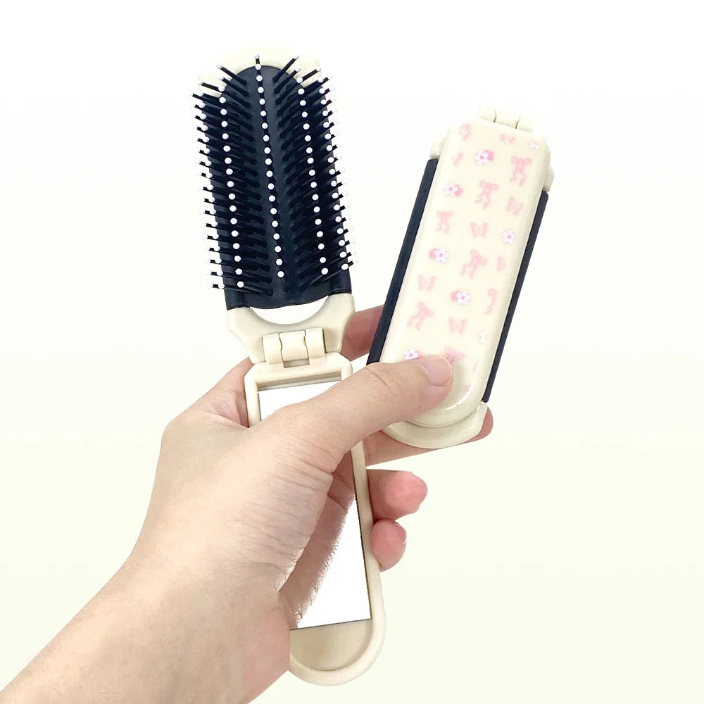 Foldable Air Cushion Comb with Mirror – Portable Travel Mini Comb