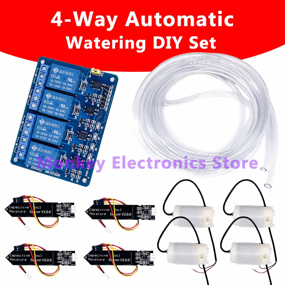 4-Way Automatic Plant Watering DIY Kit – Relay, Pumps & Sensors