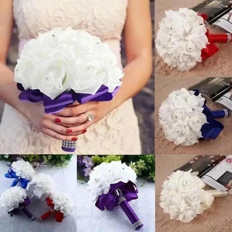 Crystal Rose Pearl Bridal Bouquet – Silk Artificial Wedding Flowers