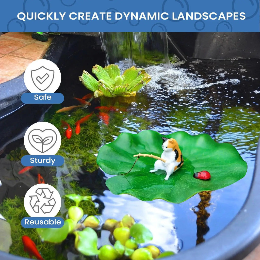 Floating Cat Fishing Lily Pad Resin Fish Tank Ornament